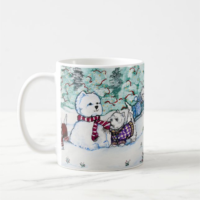 Westhochland-weißes Terrier-Schneemann Kaffeetasse (Links)