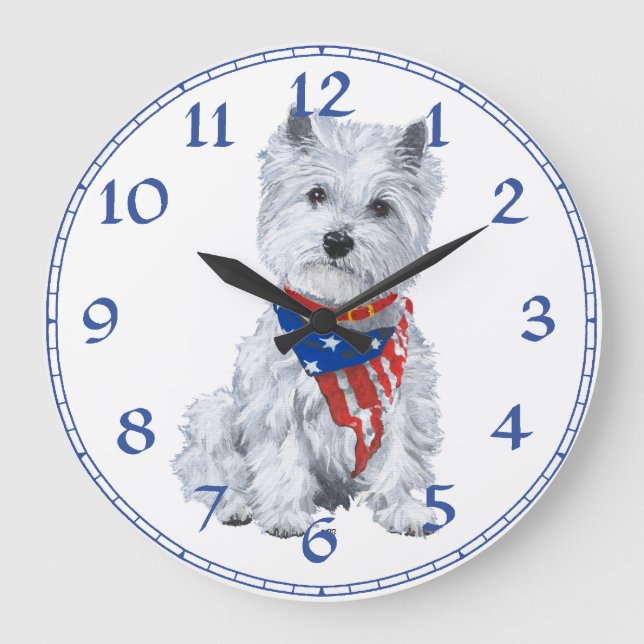 Westhochland-weißes Terrier-Uhr Große Wanduhr (Vorderseite)