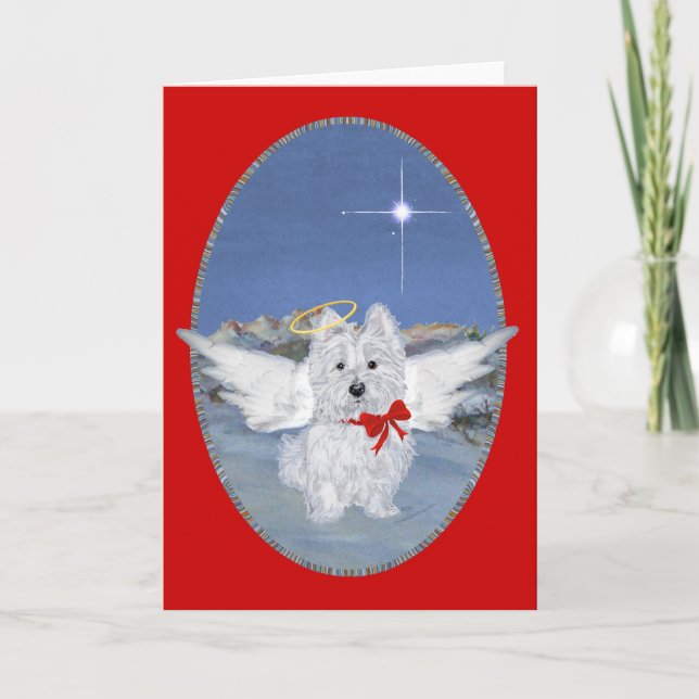 Westie Angel Grußkarte Feiertagskarte (Vorderseite)