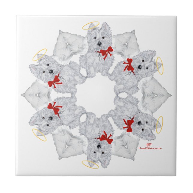 Westie Angel Snowflake Fliese (Vorderseite)