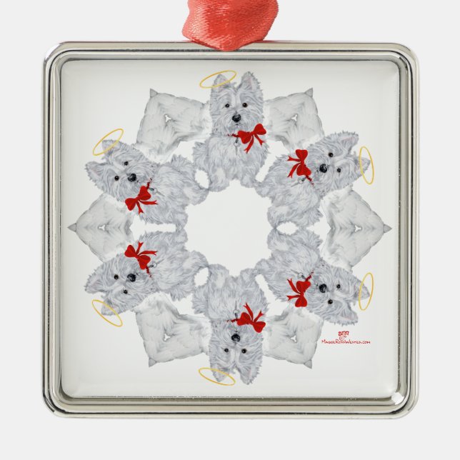 Westie Angel Snowflake Silbernes Ornament (Vorne)