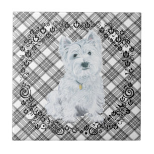 Westie auf Tartan Fliese