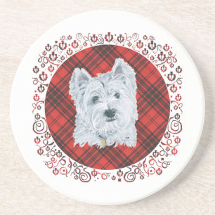 Westie auf Tartan Sandstein Untersetzer