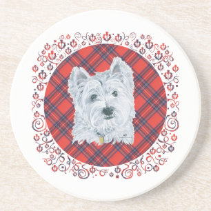 Westie auf Tartan Untersetzer
