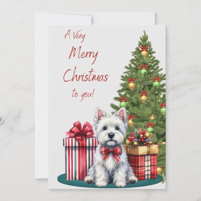Westie avec paquets Carte de Noël (Devant)