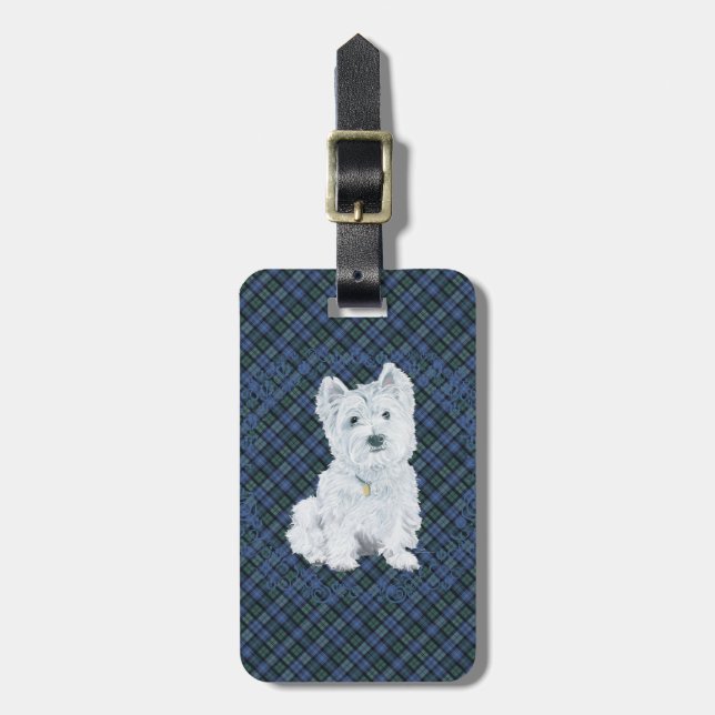 Westie Black Watch Tartan Gepäckanhänger (Vorderseite vertikal)