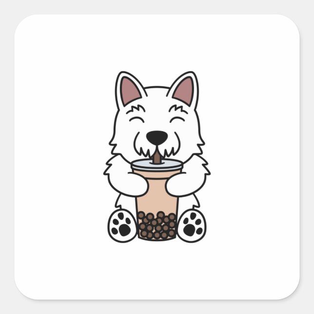 Westie Boba Bubble Tea Quadratischer Aufkleber (Vorderseite)
