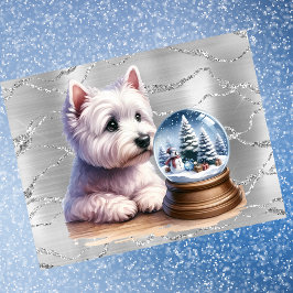 Westie Christmas Globe on Silver Feiertagspostkarte