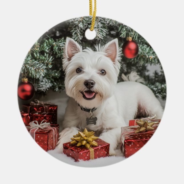 Westie Christmas Keramik Ornament (Vorne)