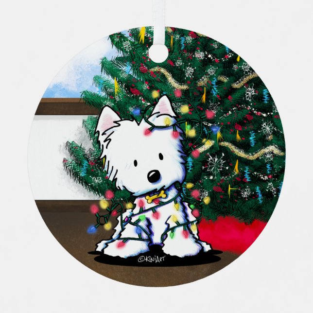 Westie Christmas KiniArt Ornament Aus Metall (Vorderseite)