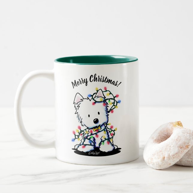 Westie Christmas KiniArt Zweifarbige Tasse (Mit Donut)