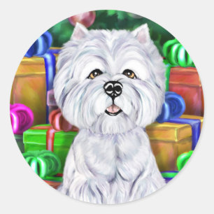 Westie Christmas Open Geschenke Runder Aufkleber