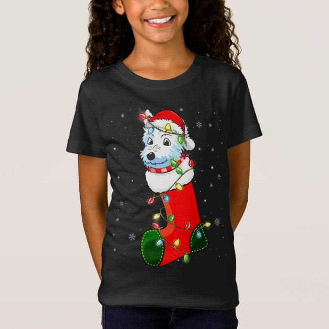 Westie Christmas Tree Westie Weihnachtsmannmütze L T-Shirt (Vorderseite)