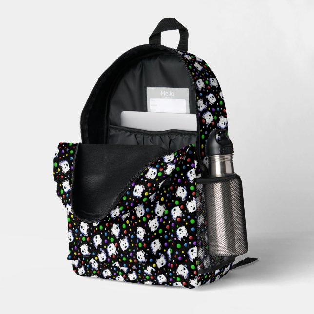 Westie Confetti KiniArt gedruckter Backpack Bedruckter Rucksack (Rückseitige Ecke links (Offen) )