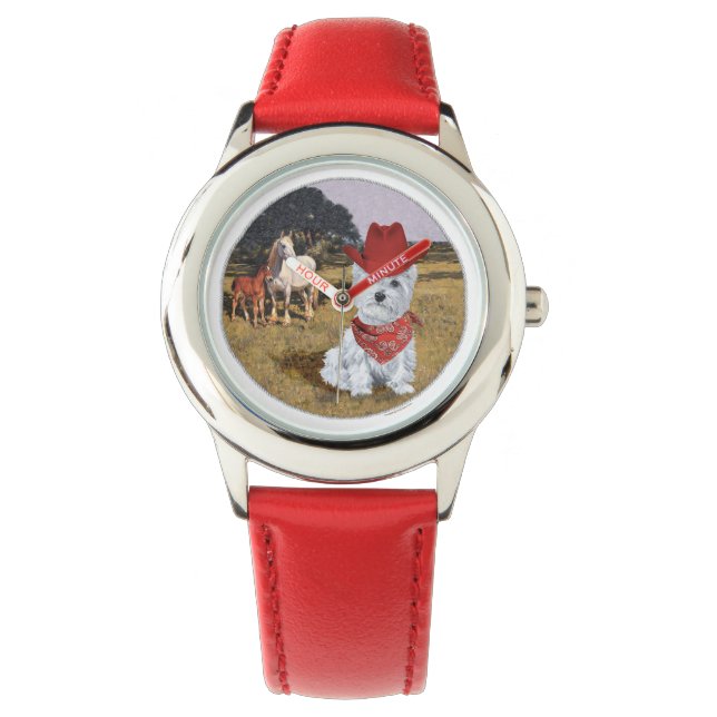 Westie Cowboy Armbanduhr (Vorderseite)