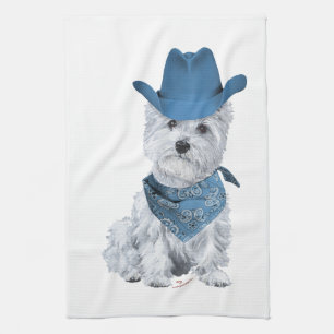 Westie Cowboy in Blau Geschirrtuch