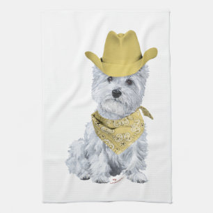 Westie Cowboy in Gelb Handtuch