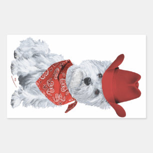 Westie Cowboy in Red Rechteckiger Aufkleber