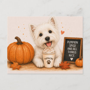 Westie Cozy Kürbisgewürz Herbst Puppaccino Postkarte