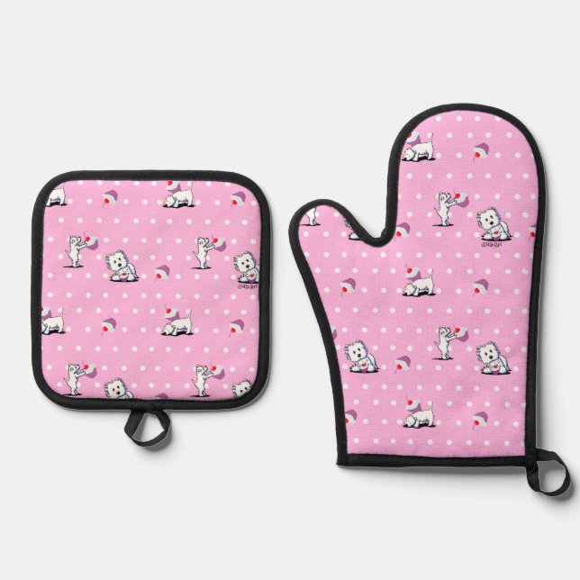 Westie Cupcakes Oven Mitt & Pot Holder Set (Vorderseite)