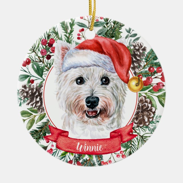 Westie Custom Weihnachtsmannmütze Dog Weihnachtssc Keramik Ornament (Vorne)