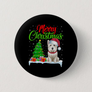Westie Dog Christmas Tree Lights Funny Xmas Westie Button