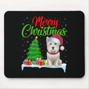 Westie Dog Christmas Tree Lights Funny Xmas Westie Mousepad