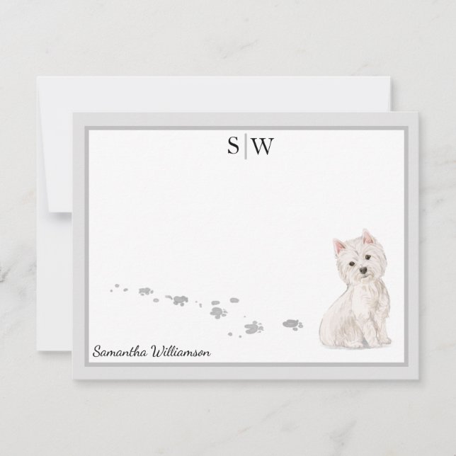 Westie Dog Grey Border Monogram Personalisiert Mitteilungskarte (Vorderseite)