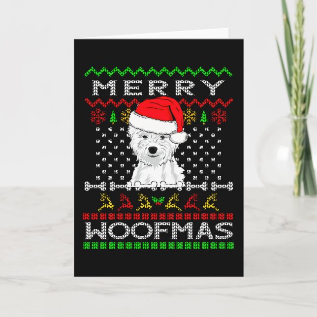 Westie Dog Merry Woofmas Weihnachten Karte (Vorderseite)