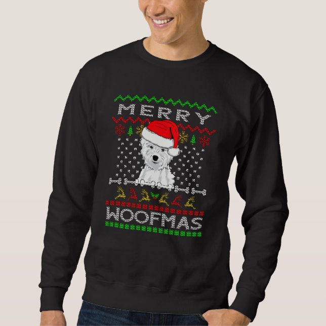 Westie Dog Merry Woofmas Weihnachten Sweatshirt (Vorderseite)