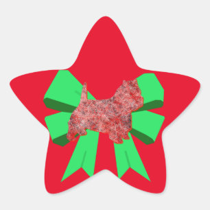 Westie Dog Silhouette Green Bow Weihnachten Stern-Aufkleber