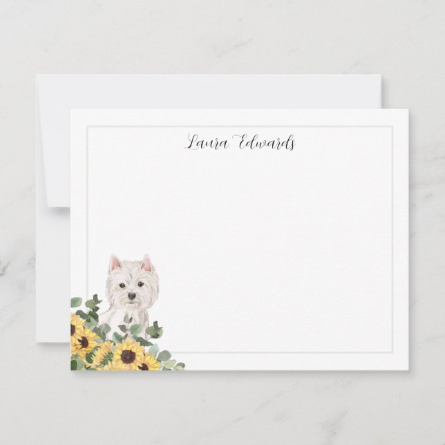Westie Dog Sunflower Eukalyptus Personalisiert Mitteilungskarte (Vorderseite)
