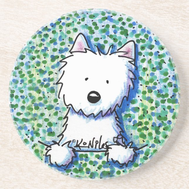 Westie Dog über den Pointillismus Untersetzer (Vorne)