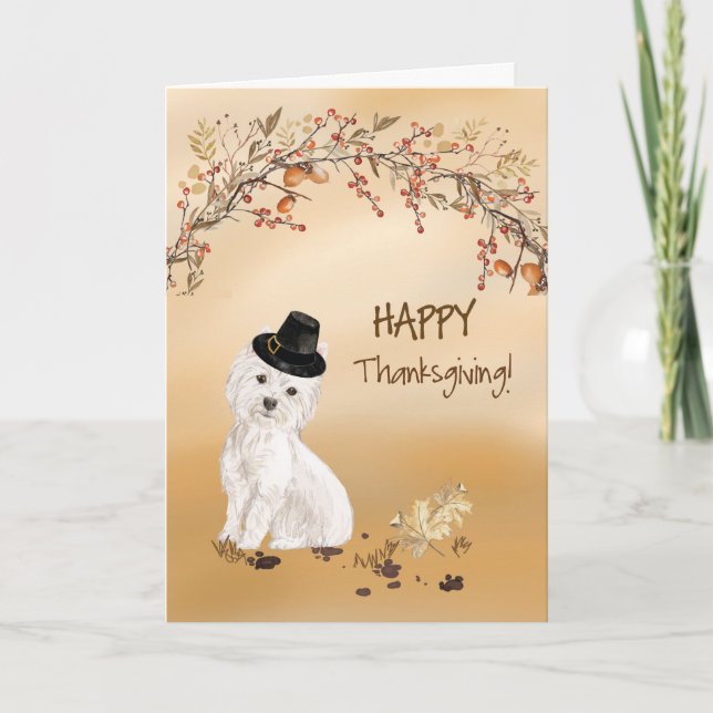 Westie Funny Pilgrim Hat Erntedank Karte (Vorderseite)