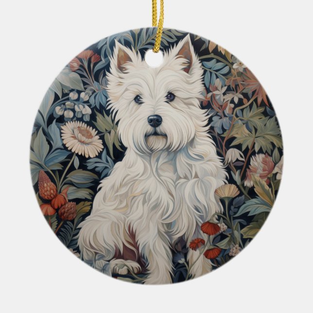 Westie Garden Tapestes im William Morris Style Keramik Ornament (Vorne)