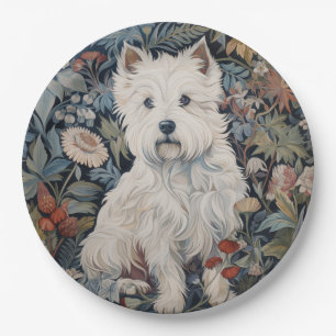Westie Garden Tapestes im William Morris Style Pappteller