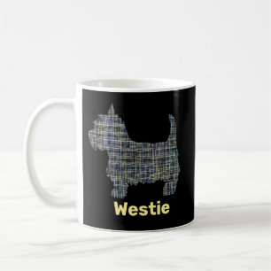 Westie Hund Gelb & Blau Gitter Linien Abstraktes H Kaffeetasse