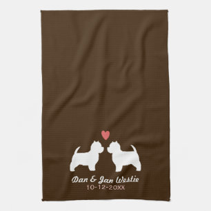 Westie-Hund-Silhouetten mit Herz und Text Handtuch
