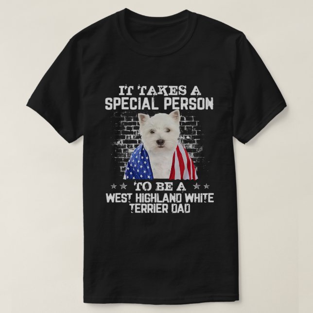 Westie Hund Vater mit stolzer amerikanischer Flagg T-Shirt (Design vorne)