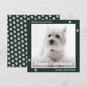 Westie-Hunde-Pfotenabdrücke Haustier-Foto Grün Feiertagskarte