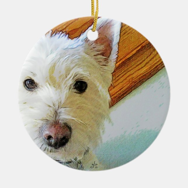 Westie Hundegesicht, Sie betrachtend Keramikornament (Vorne)