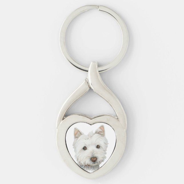 Westie Hundekunst-verdrehtes Metallschlüsselkette Schlüsselanhänger (Vorderseite)