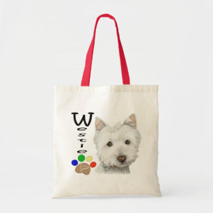 Westie Hundetatzen-Druck-Kunst-Entwurf Tragetasche