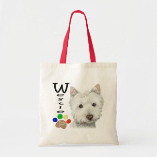 Westie Hundetatzen-Druck-Kunst-Entwurf Tragetasche