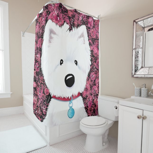 Westie Impressions Floral Douche Rideau (En situation)
