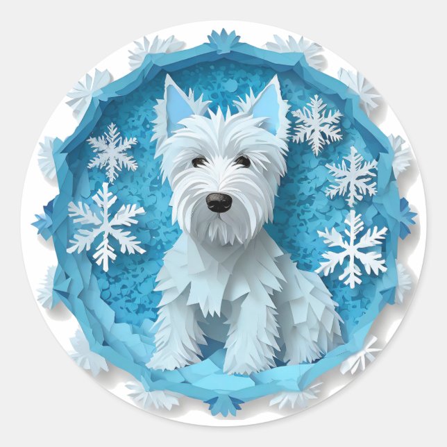 Westie in einem Schneeflockenzirkel Runder Aufkleber (Vorderseite)