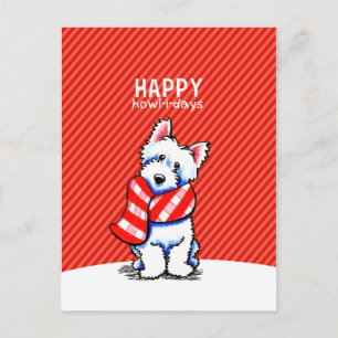 Westie Kariert Scarf Weihnachtsglücklich Howl-i-da Feiertagspostkarte