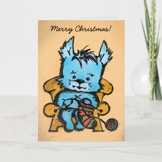 Westie Knitting - Frohe Weihnachten - Handgezeichn (Vorderseite)