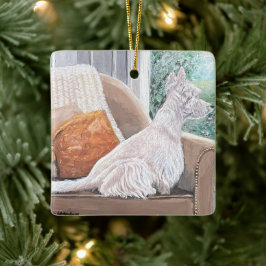 Westie Looking Out a Window Keramikornament