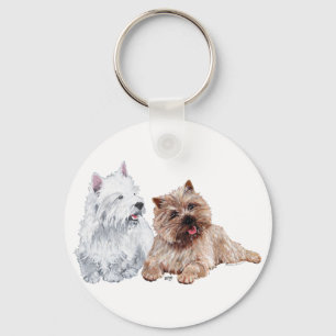 Westie mit einem braunen Cairn Terrier Schlüsselanhänger